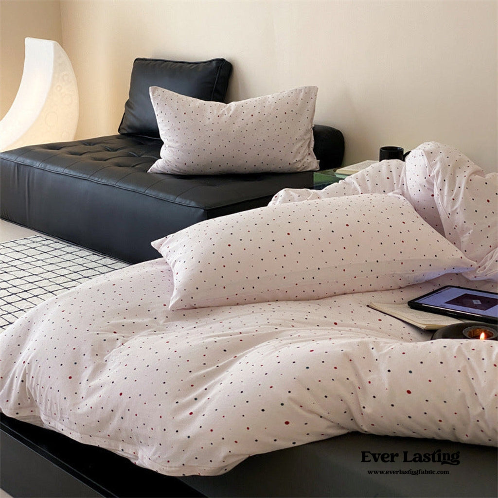 Mini Polka Dot Jersey Knit Bedding Set / Black + Pink