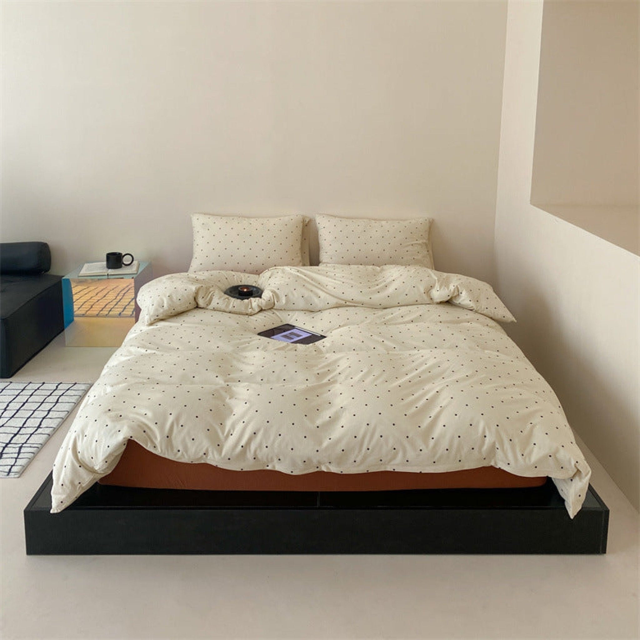 Mini Polka Dot Jersey Knit Bedding Set / Blue + Black