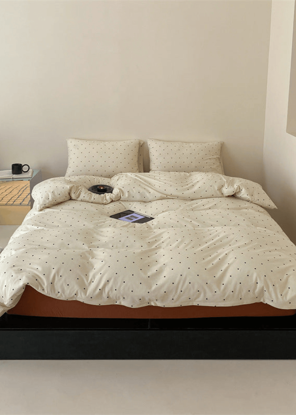 Mini Polka Dot Jersey Knit Bedding Set / Blue + Black