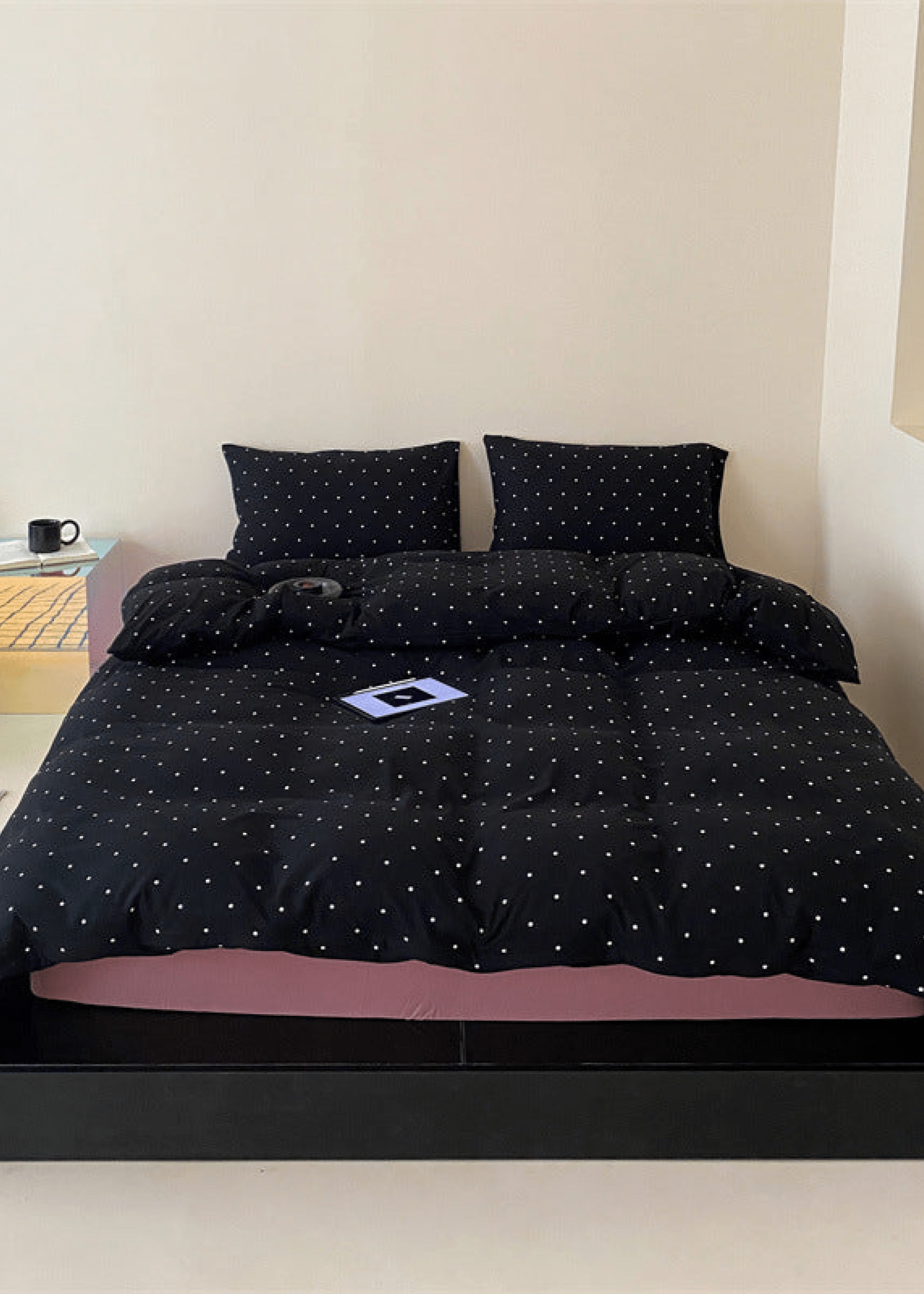 Mini Polka Dot Jersey Knit Bedding Set / Blue + Black