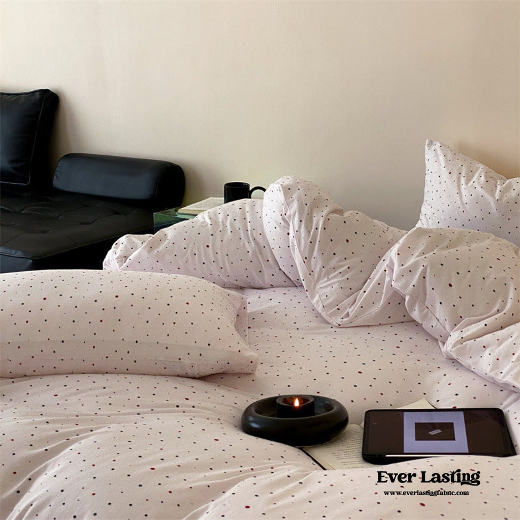 Mini Polka Dot Jersey Knit Bedding Set / White