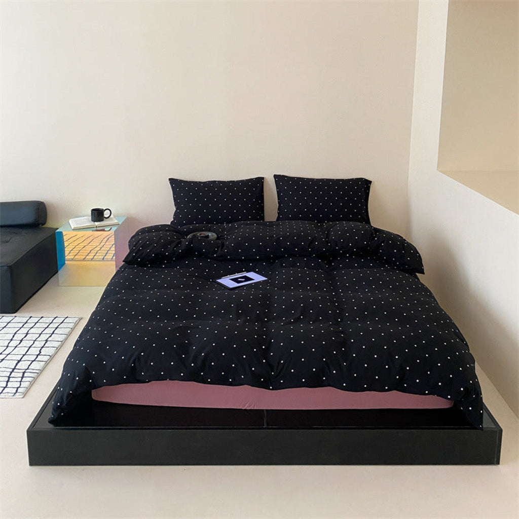 Mini Polka Dot Jersey Knit Bedding Set / White