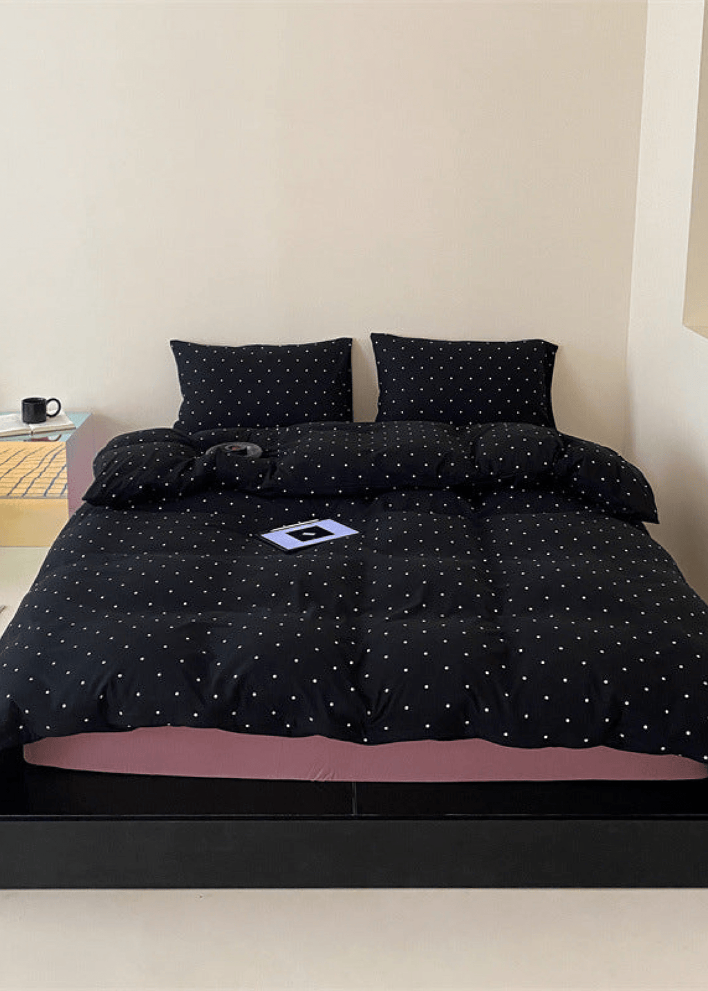 Mini Polka Dot Jersey Knit Bedding Set / White