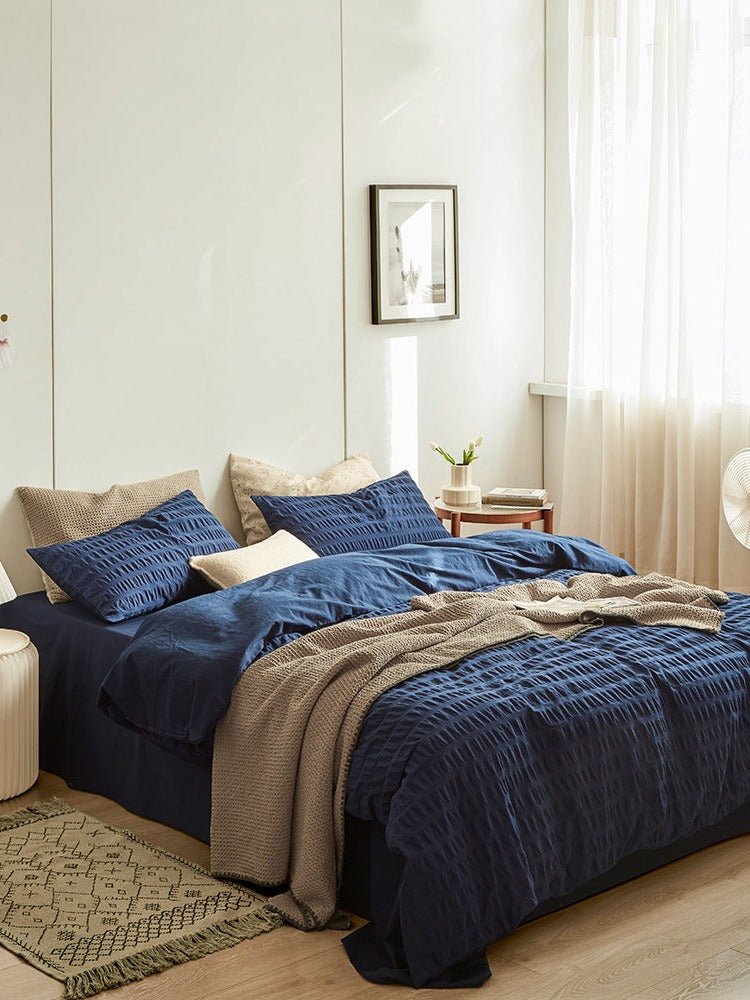 Minimal Bubble Textured Bedding Set / Beige