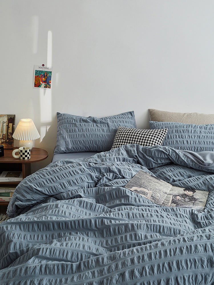 Minimal Bubble Textured Bedding Set / Beige