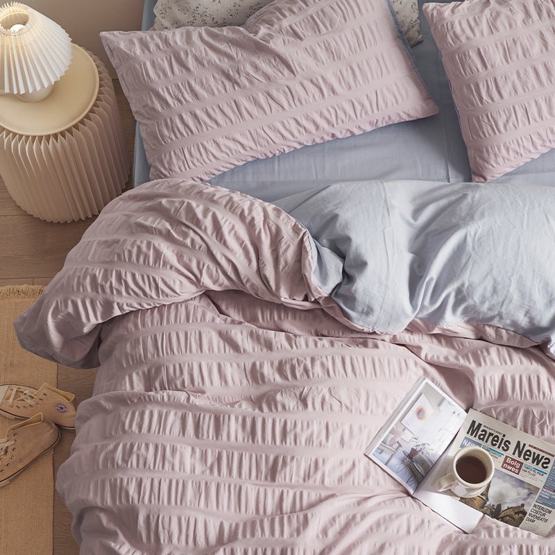 Minimal Bubble Textured Bedding Set / Beige