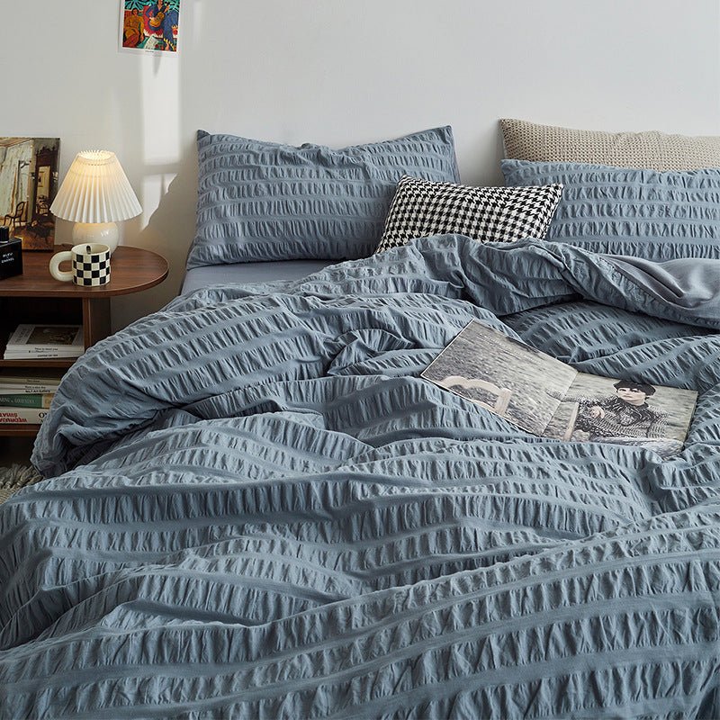 Minimal Bubble Textured Bedding Set / Blue