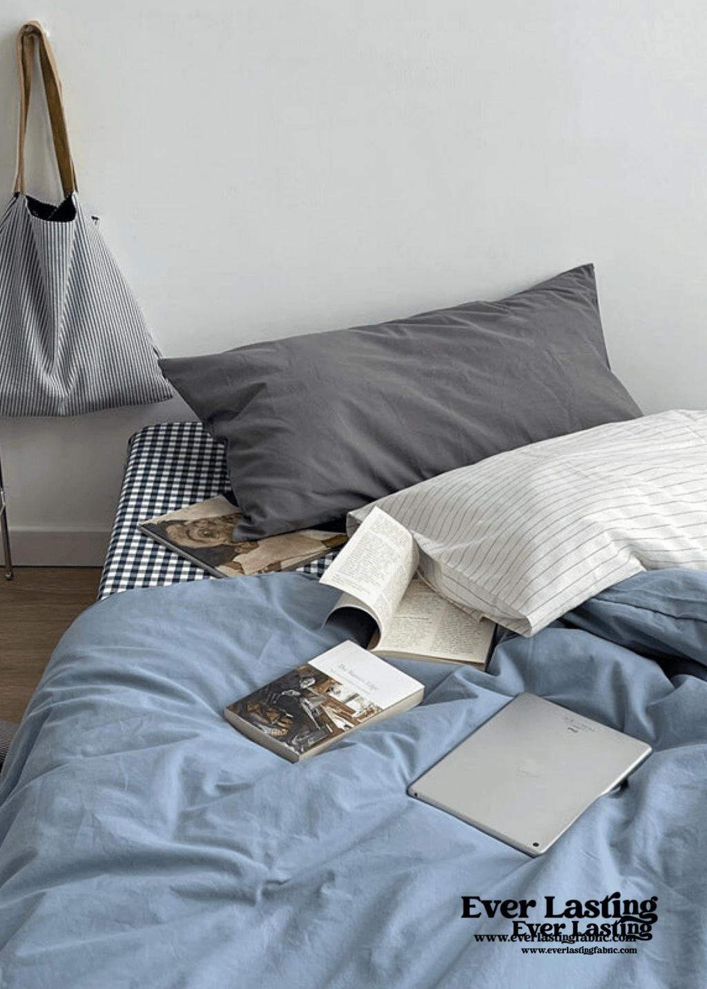 Minimal Mixed Gingham Bedding Set / Blue