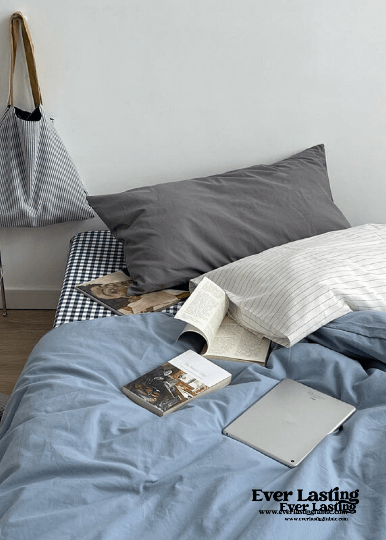 Minimal Mixed Gingham Bedding Set / Blue