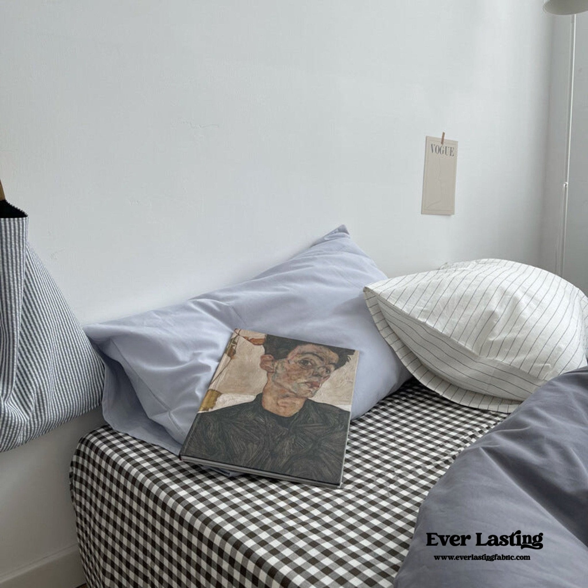 Minimal Mixed Gingham Bedding Set / Blue
