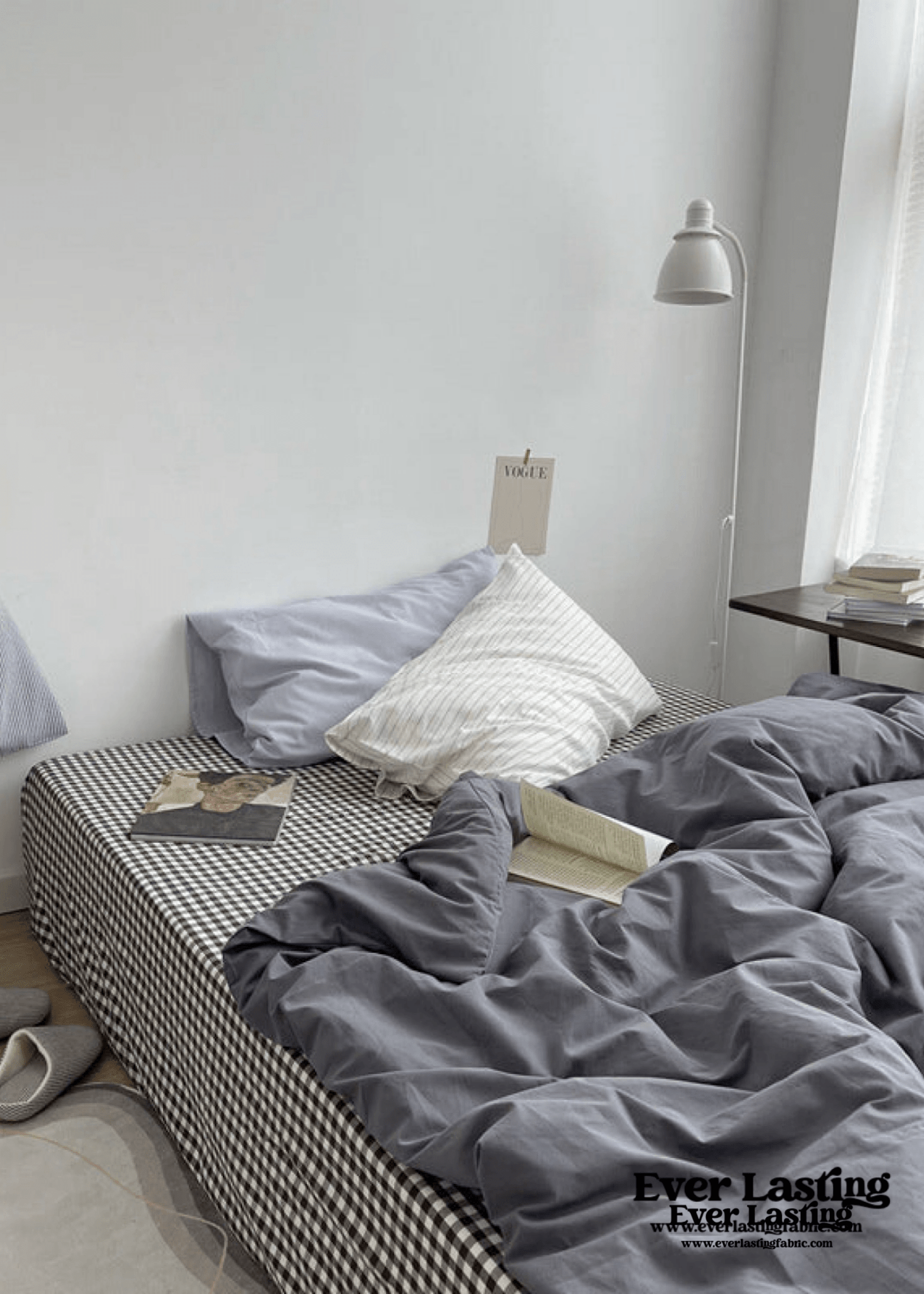 Minimal Mixed Gingham Bedding Set / Gray