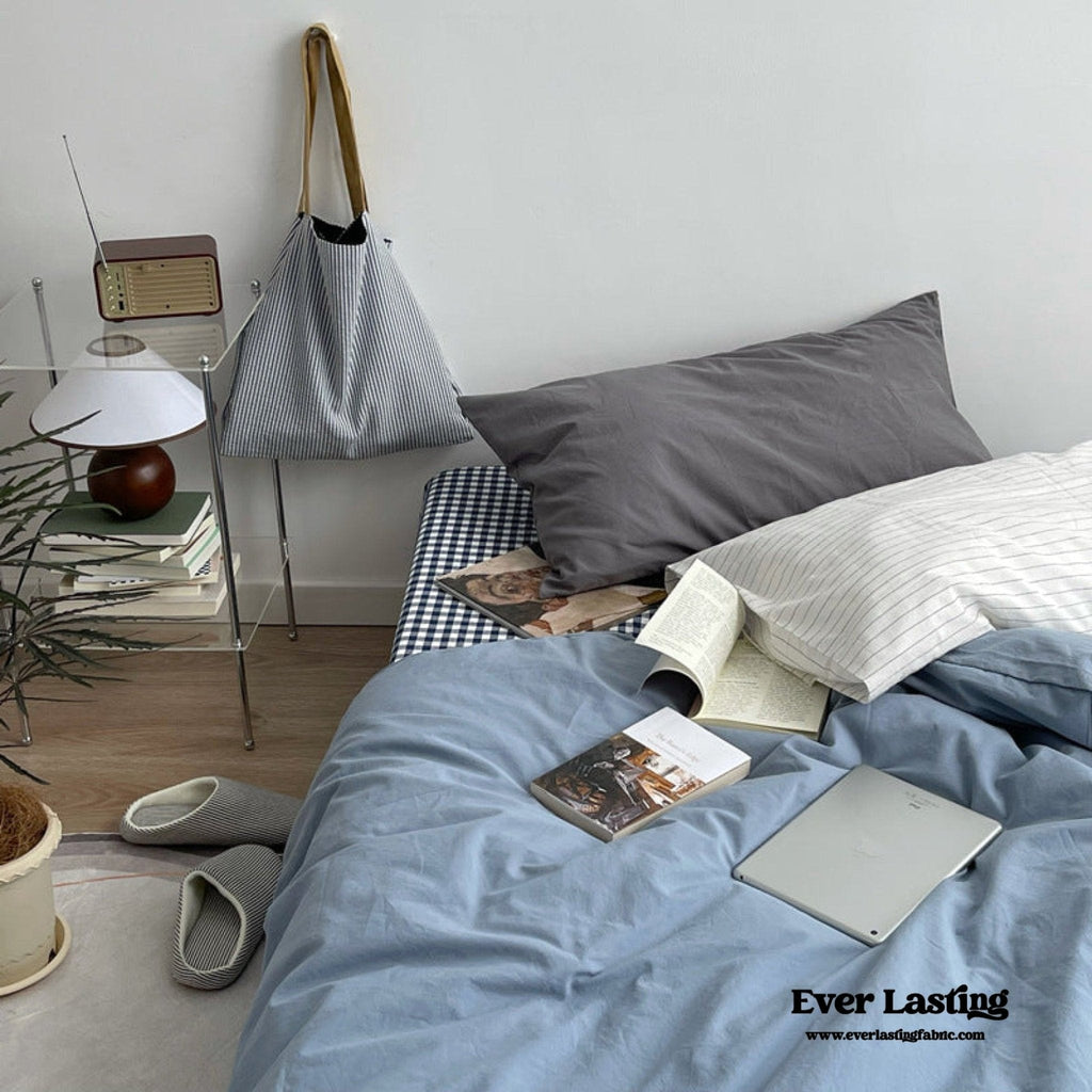 Minimal Mixed Gingham Bedding Set / Gray