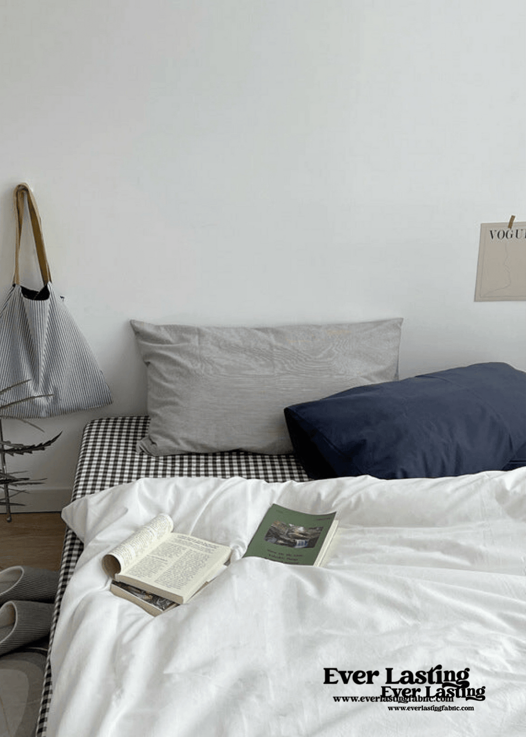 Minimal Mixed Gingham Bedding Set / Gray