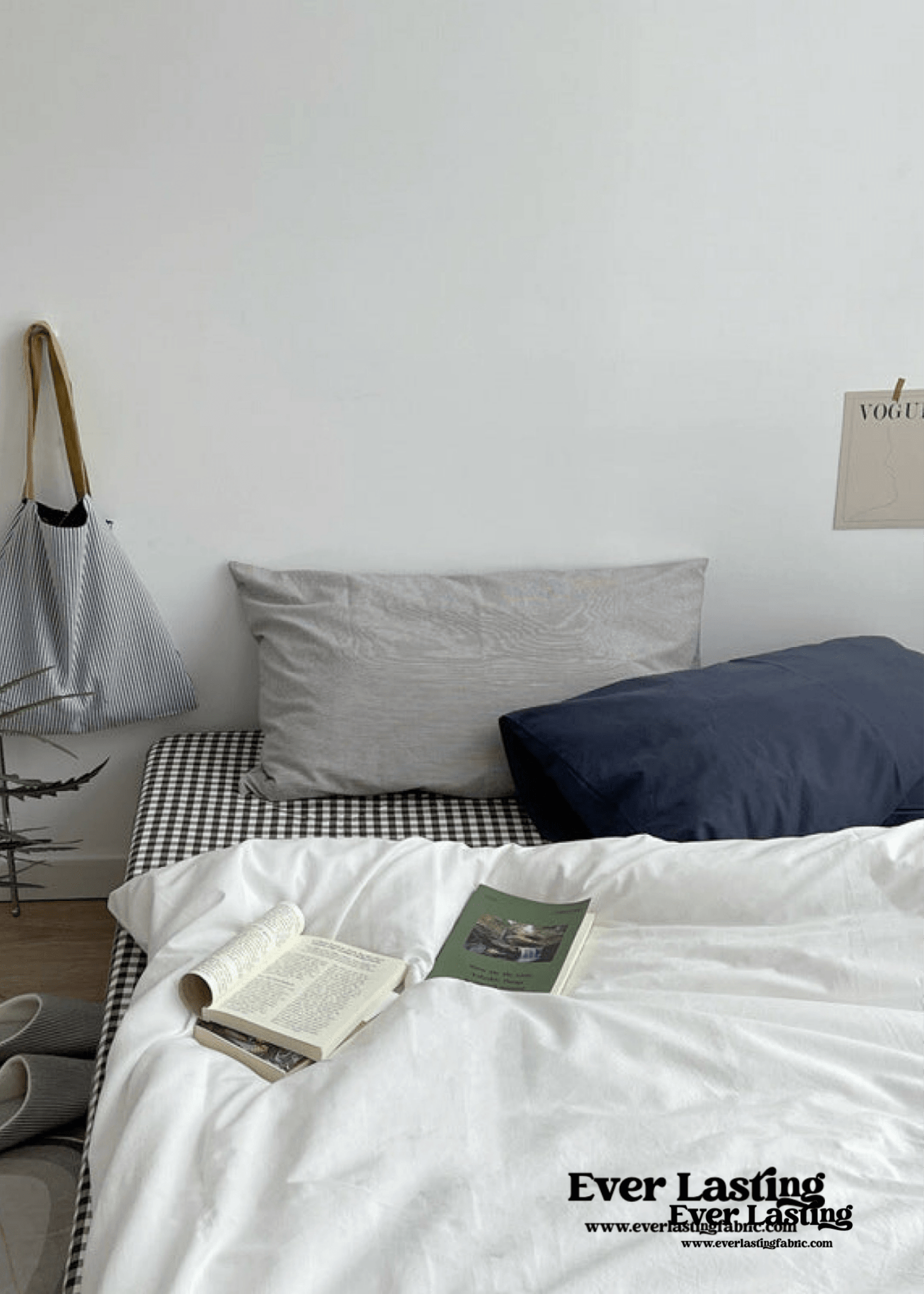 Minimal Mixed Gingham Bedding Set / Gray
