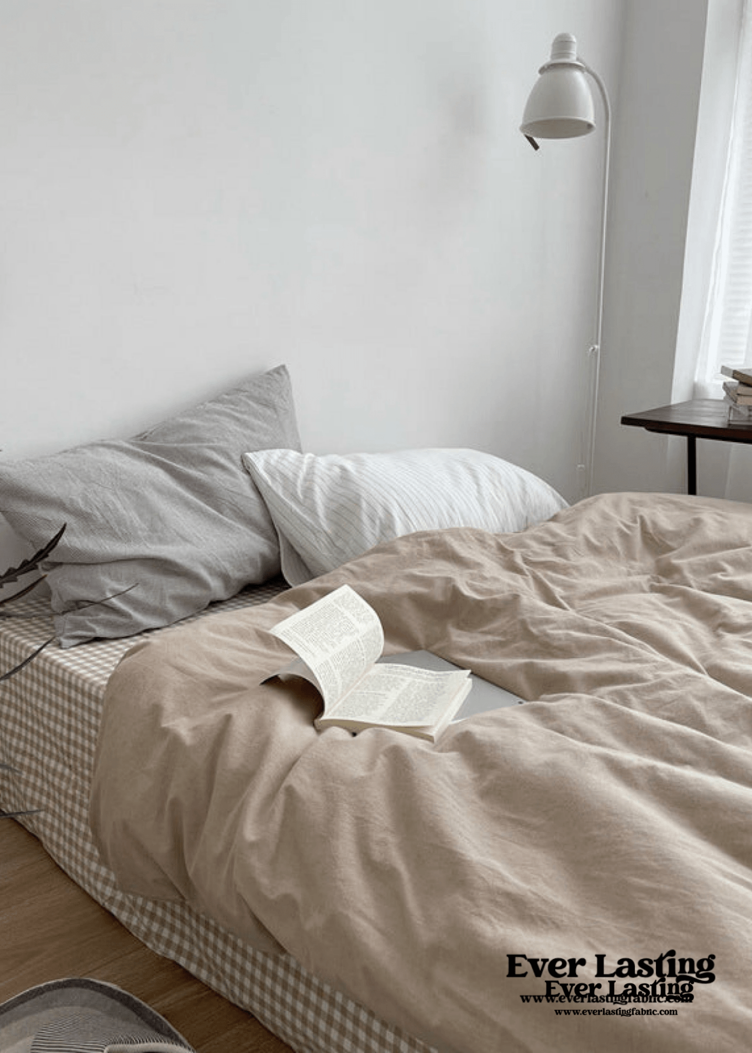 Minimal Mixed Gingham Bedding Set / Gray