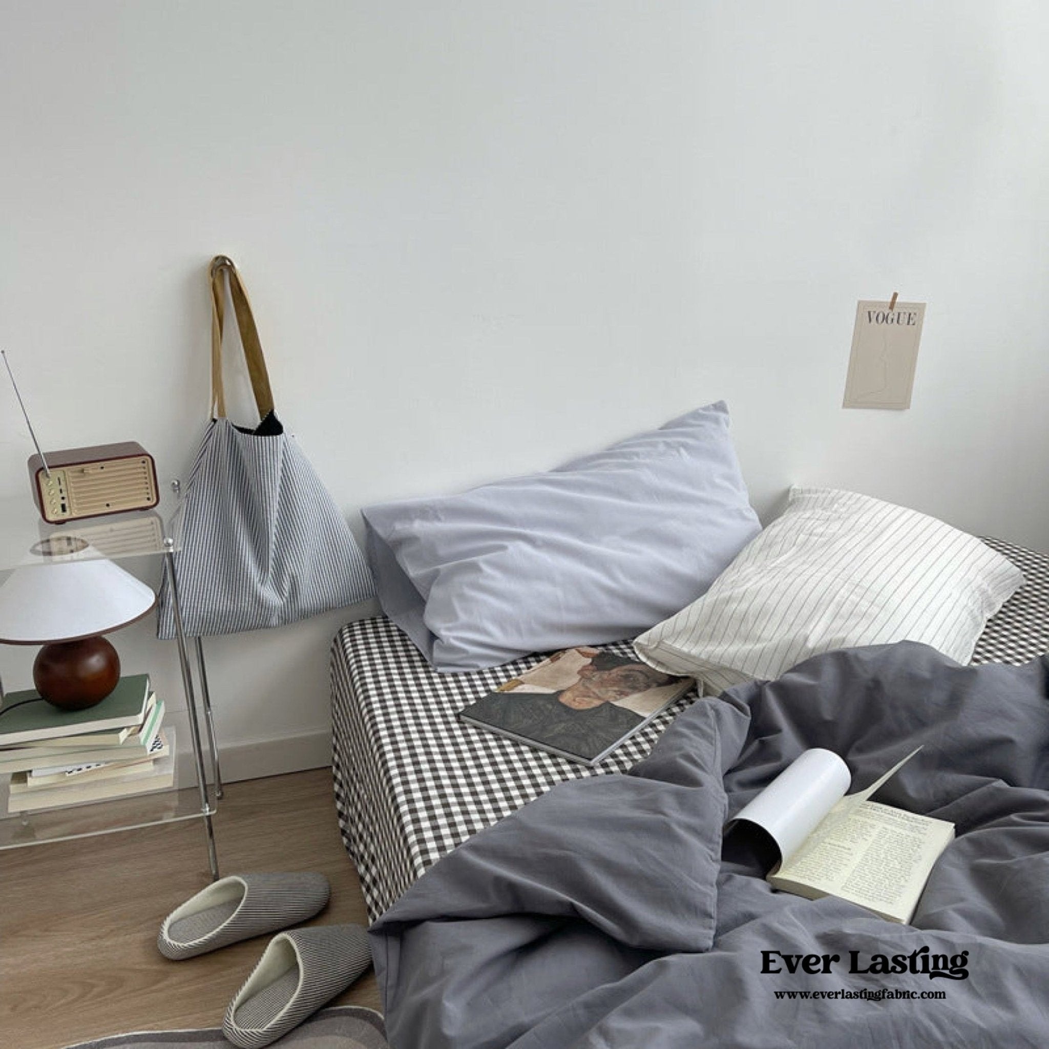 Minimal Mixed Gingham Bedding Set / White