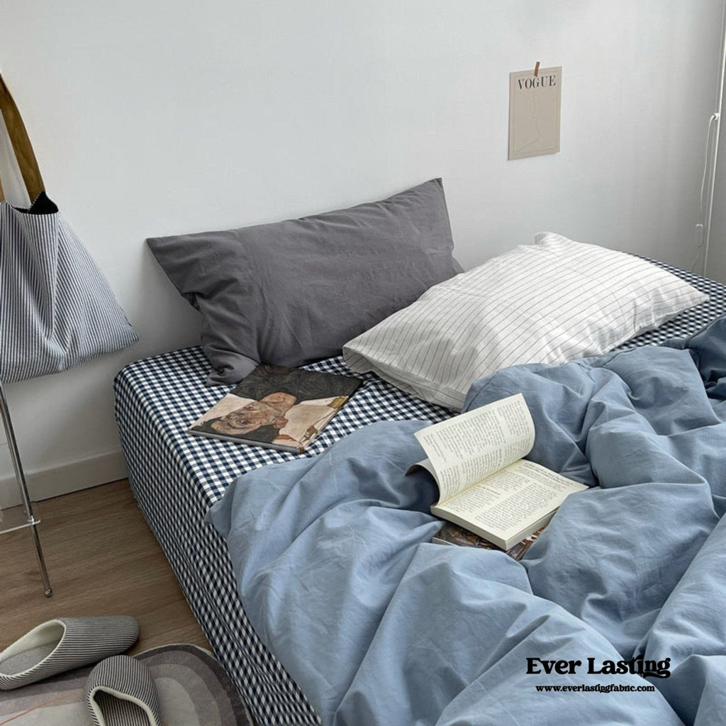 Minimal Mixed Gingham Bedding Set / White
