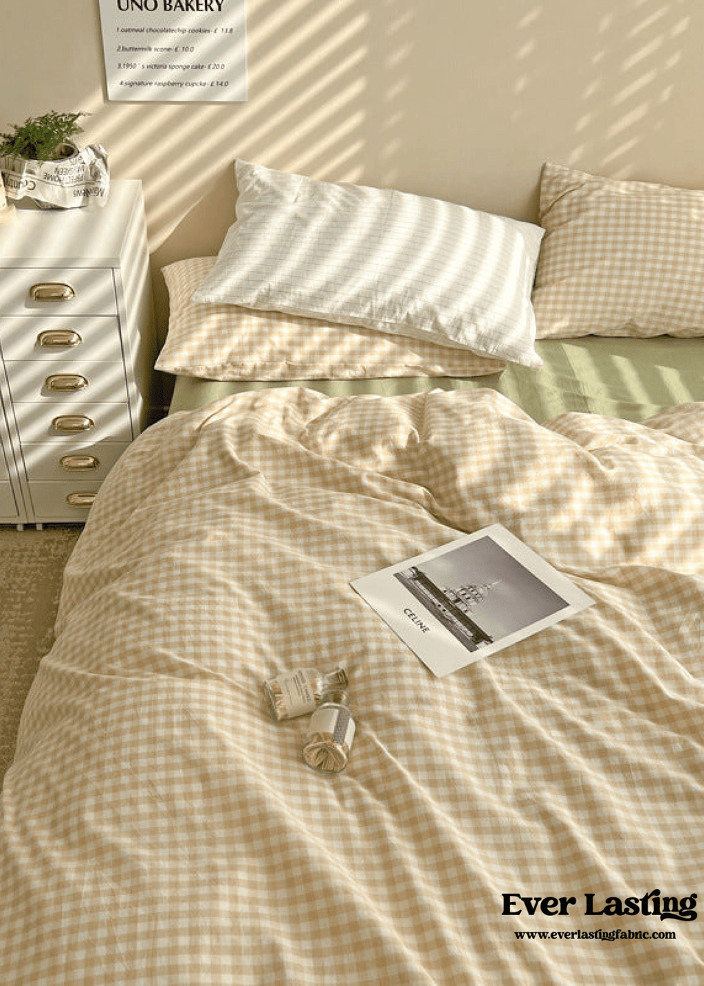 Mixed Gingham Bedding Set / Pink + Yellow