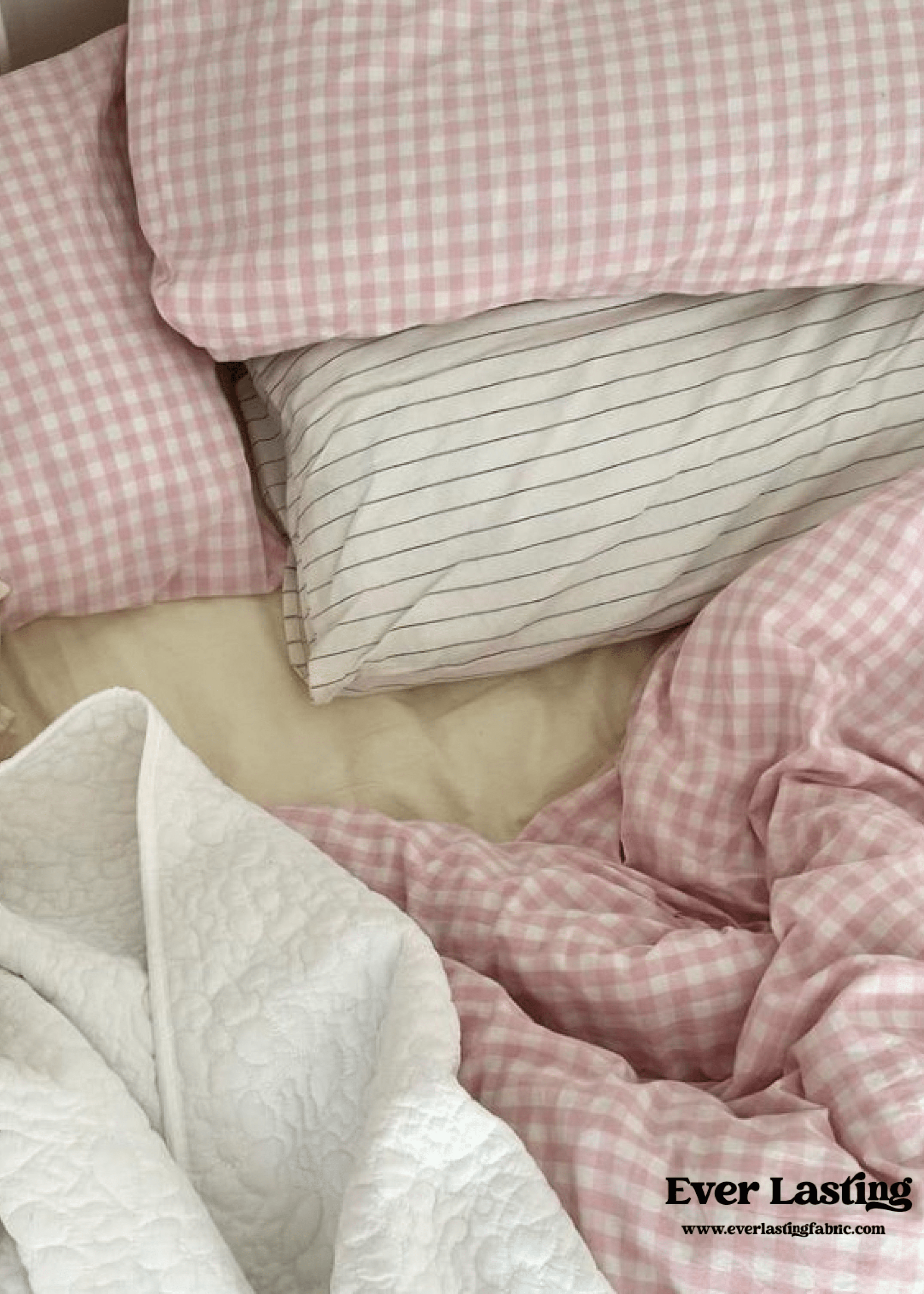Mixed Gingham Bedding Set / Pink + Yellow