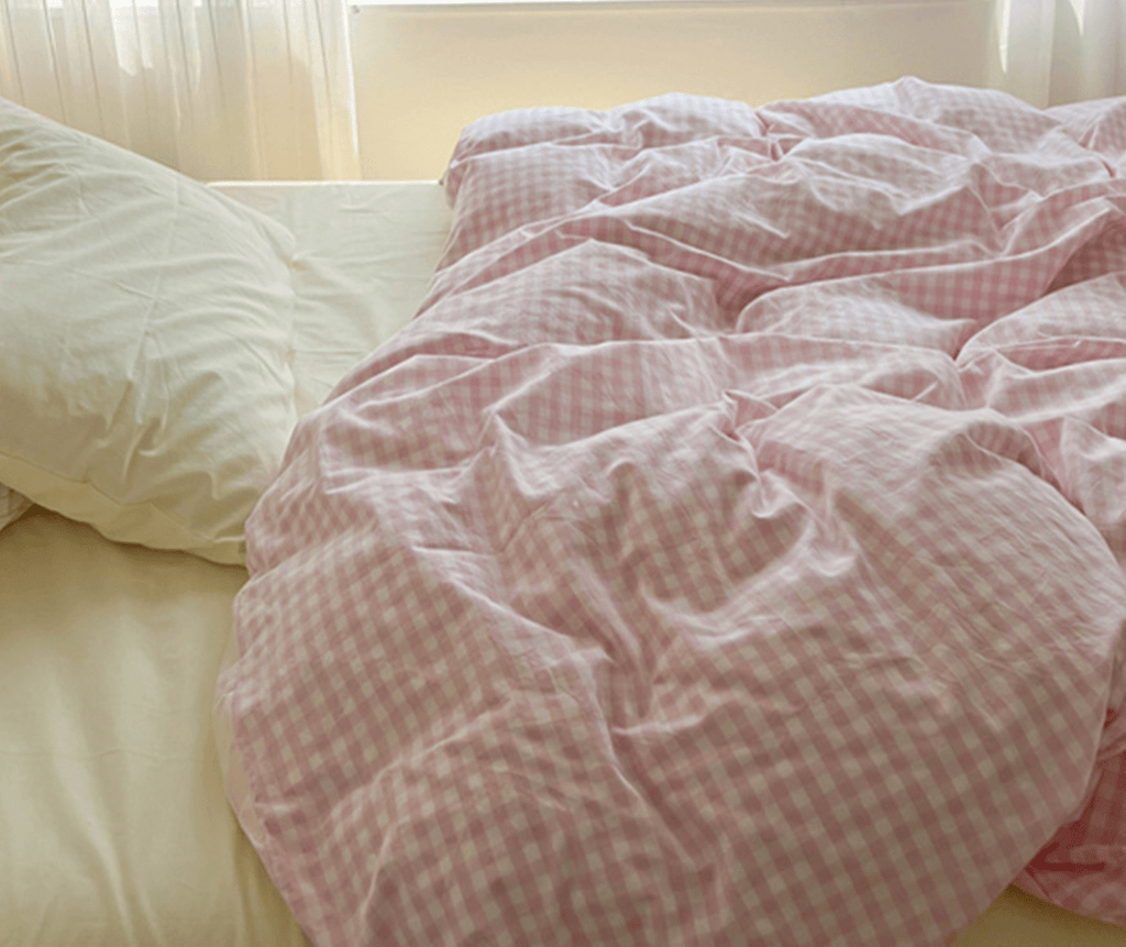 Mixed Gingham Bedding Set / Pink + Yellow