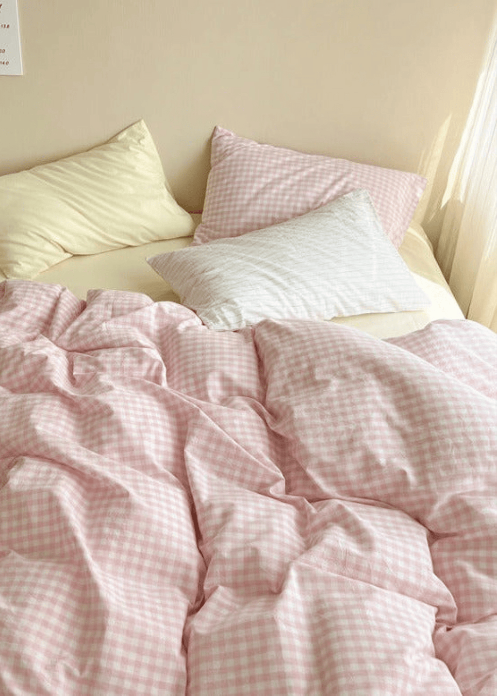 Mixed Gingham Bedding Set / Pink + Yellow