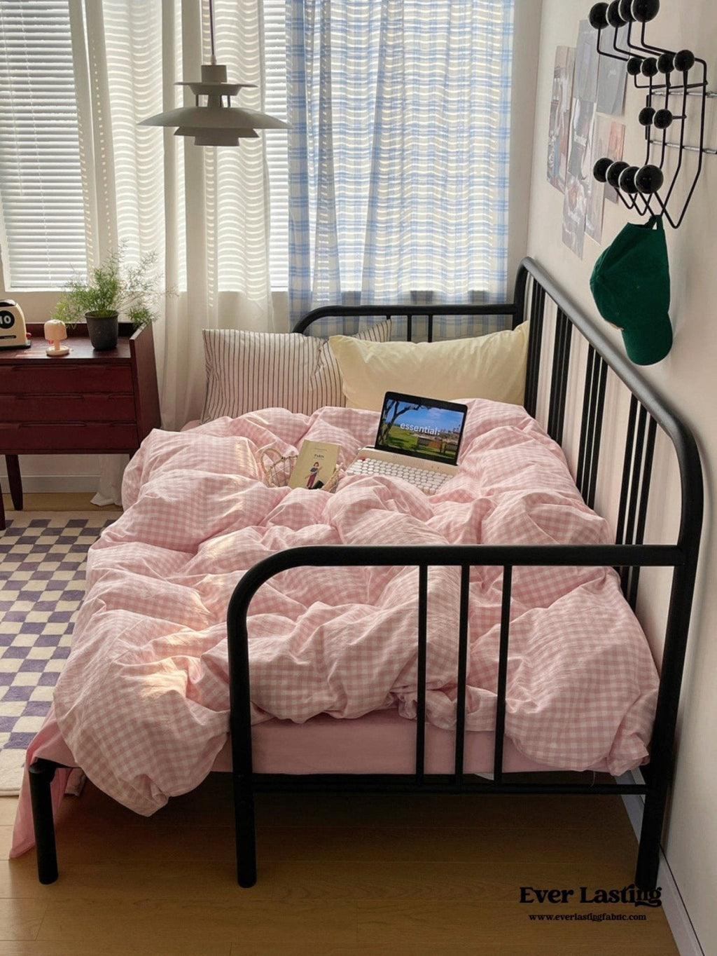 Mixed Gingham Striped Bedding Set / Blue
