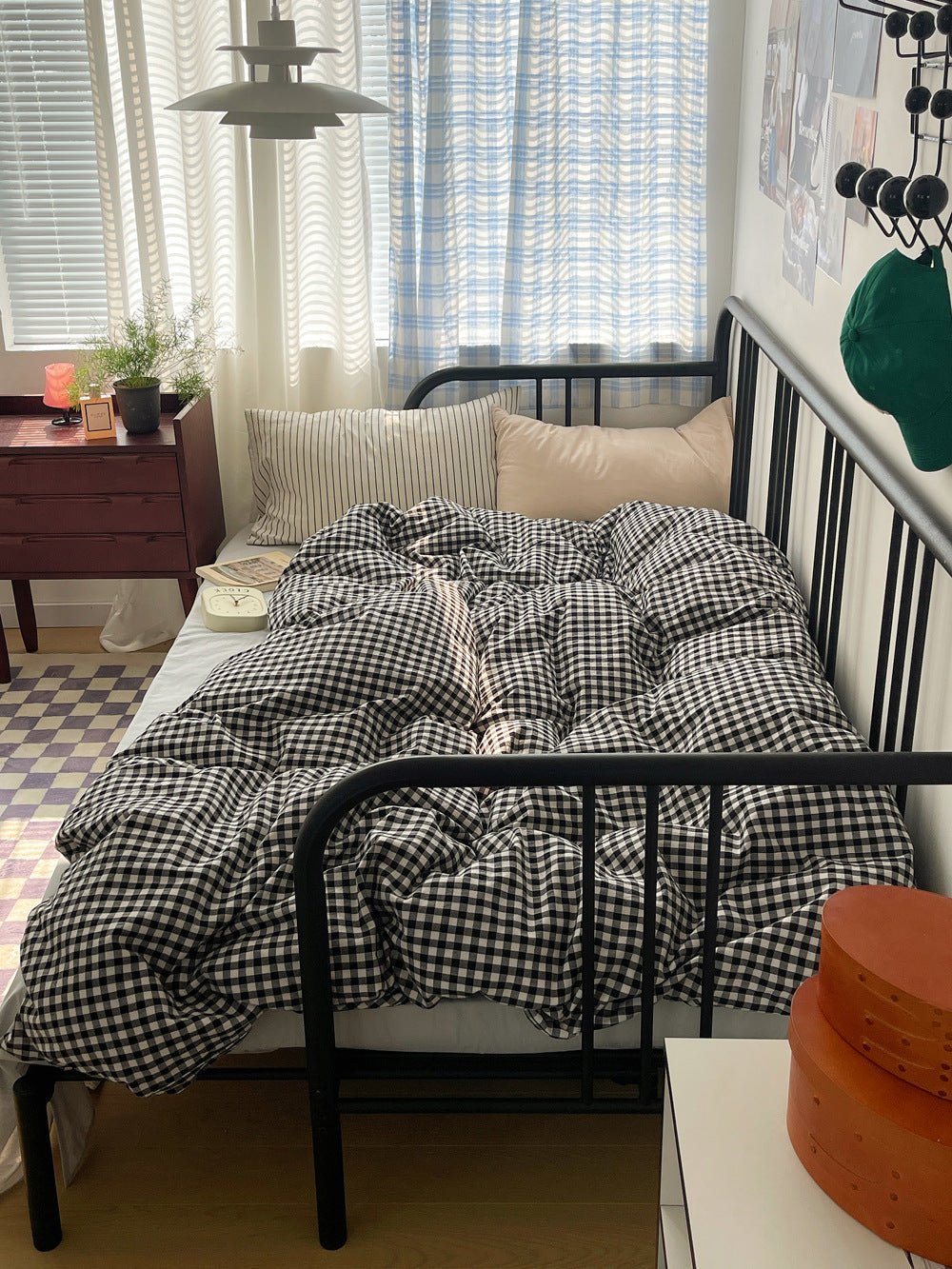 Mixed Gingham Striped Bedding Set / Blue Yellow