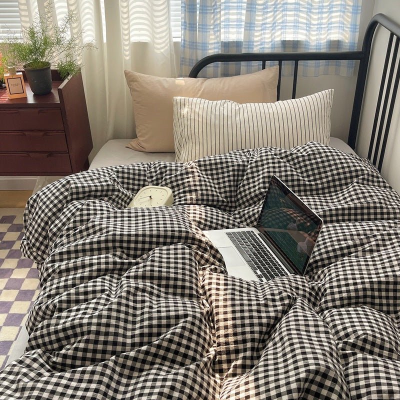 Mixed Gingham Striped Bedding Set / Blue Yellow