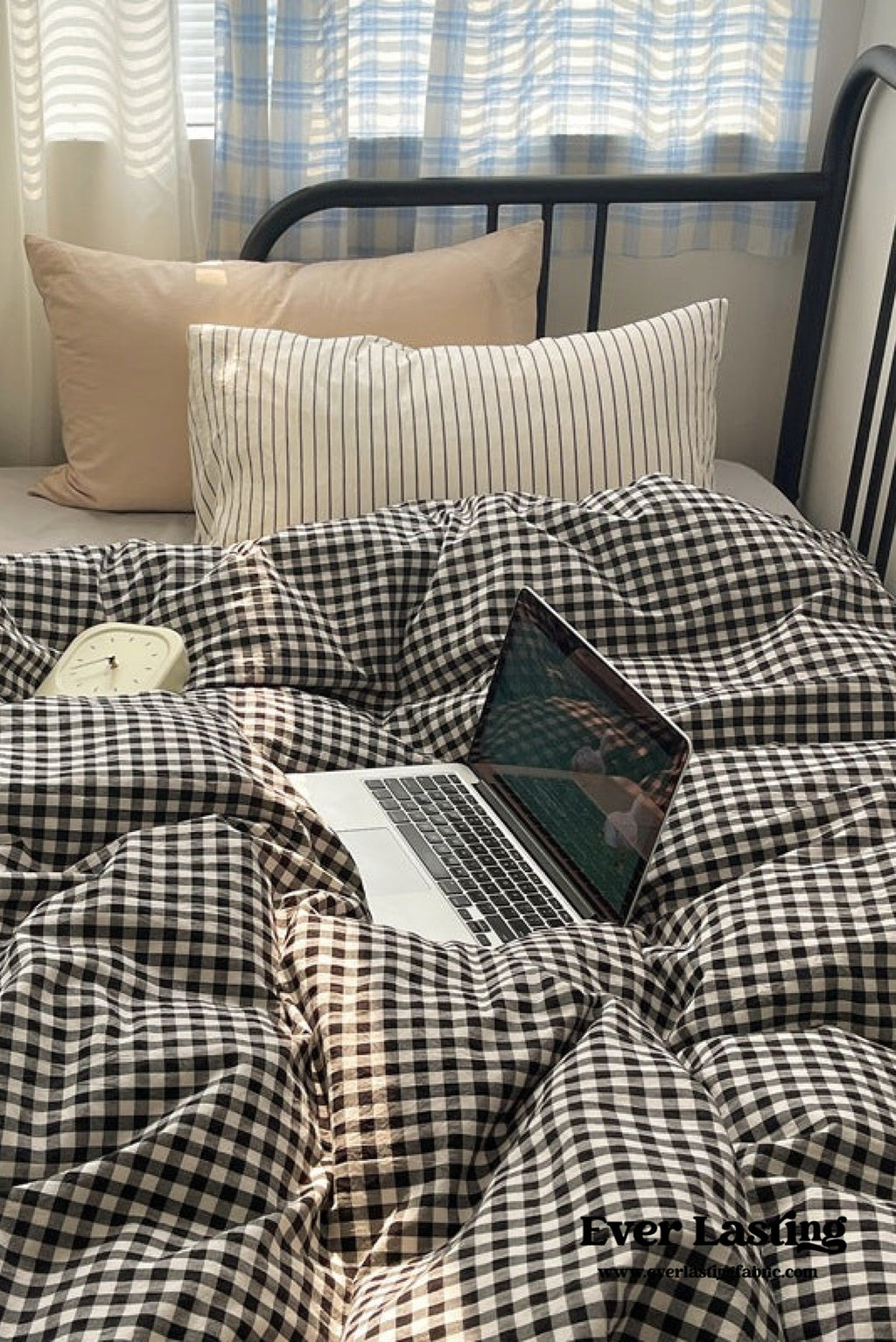 Mixed Gingham Striped Bedding Set / Blue Yellow