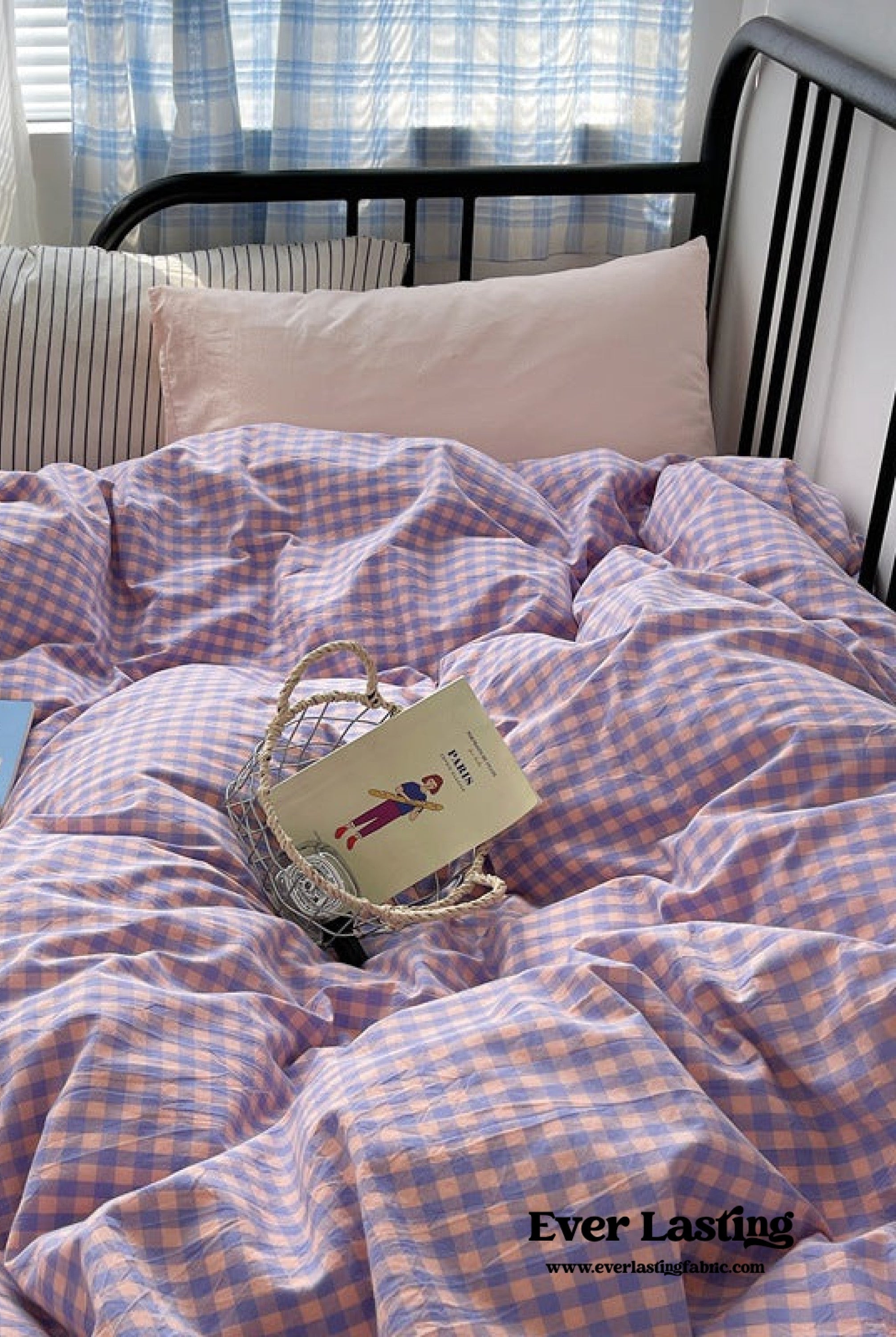 Mixed Gingham Striped Bedding Set / Blue Yellow