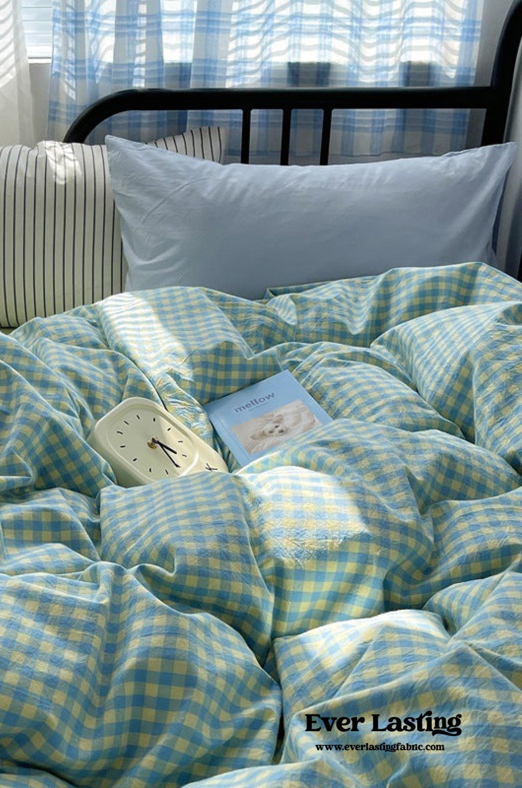 Mixed Gingham Striped Bedding Set / Blue Yellow