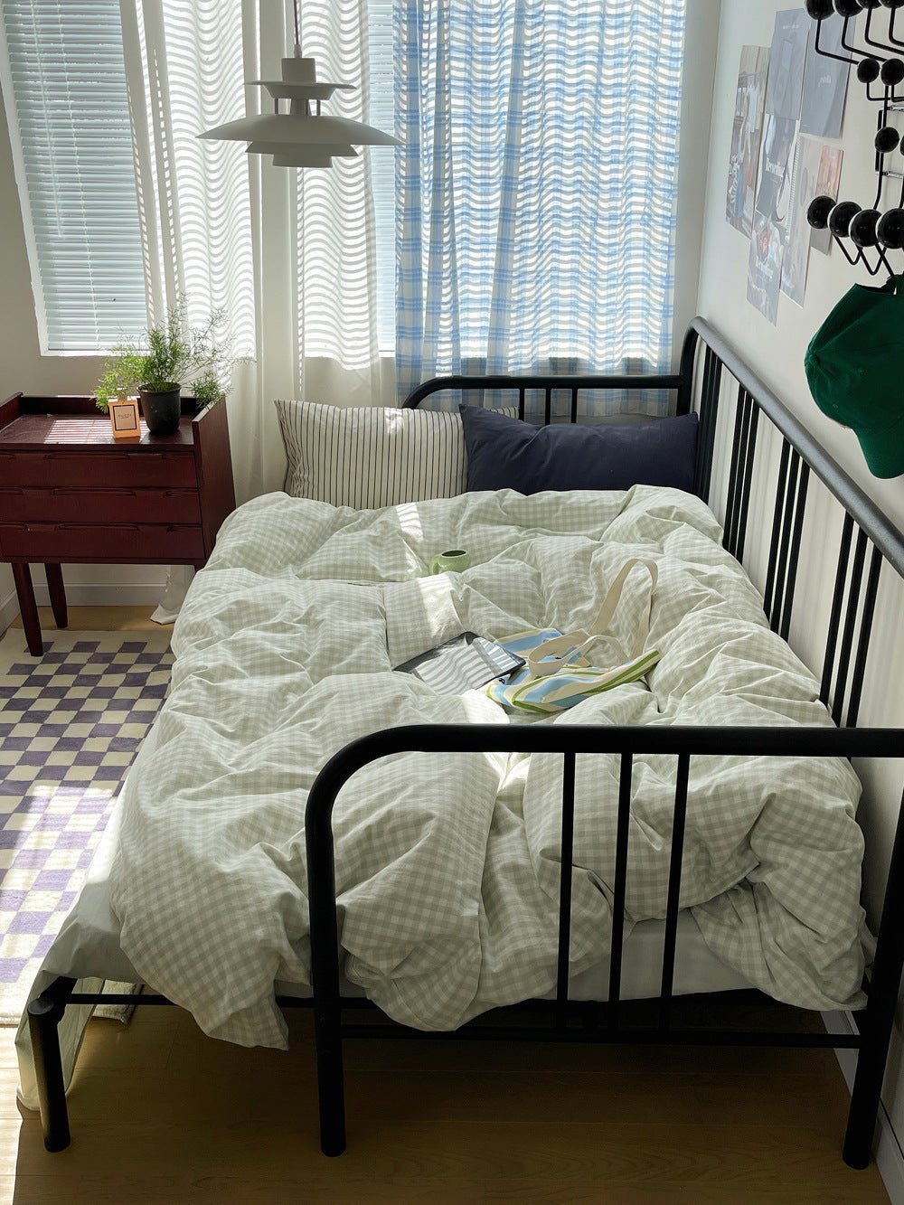 Mixed Gingham Striped Bedding Set / Blue Yellow