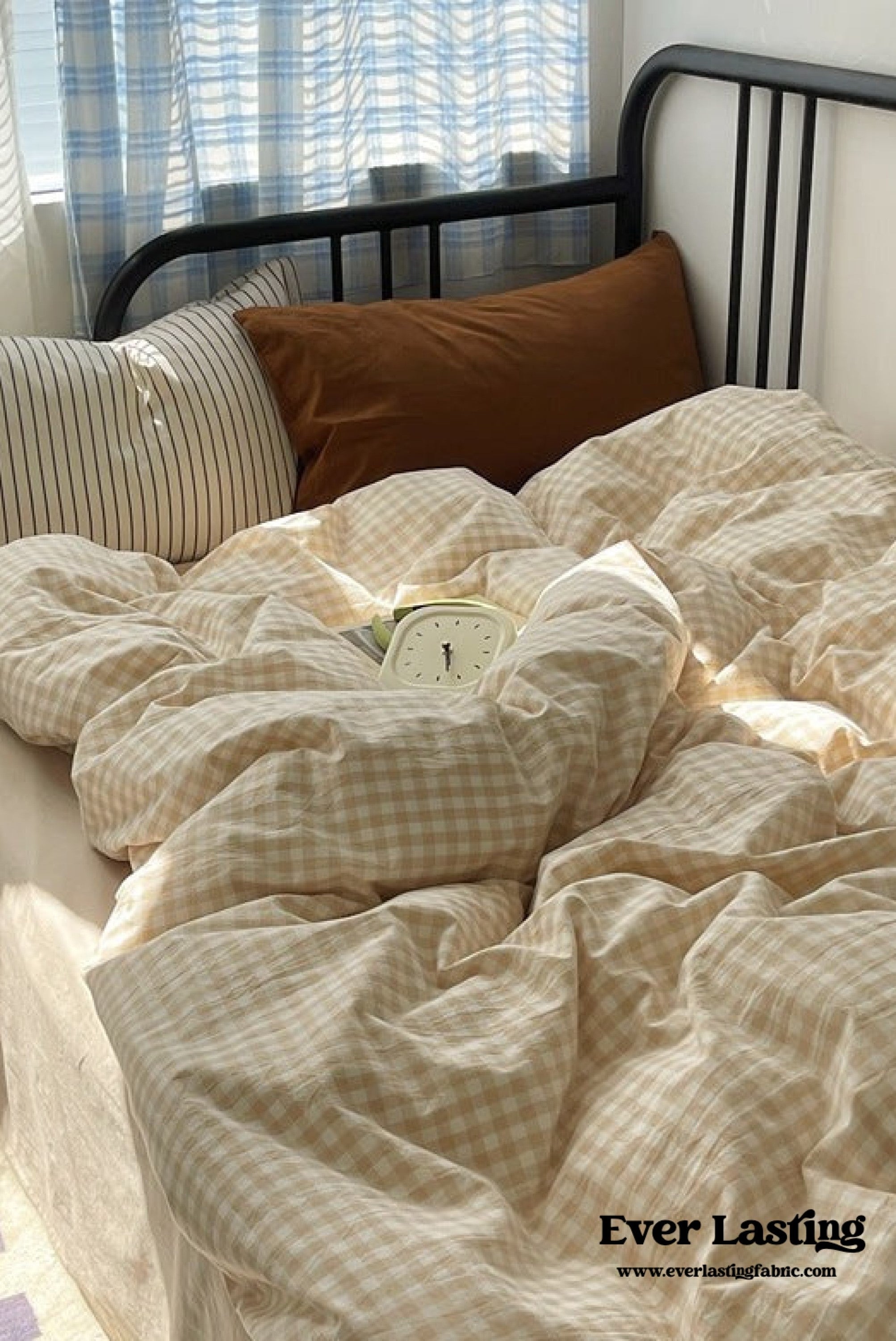 Mixed Gingham Striped Bedding Set / Brown