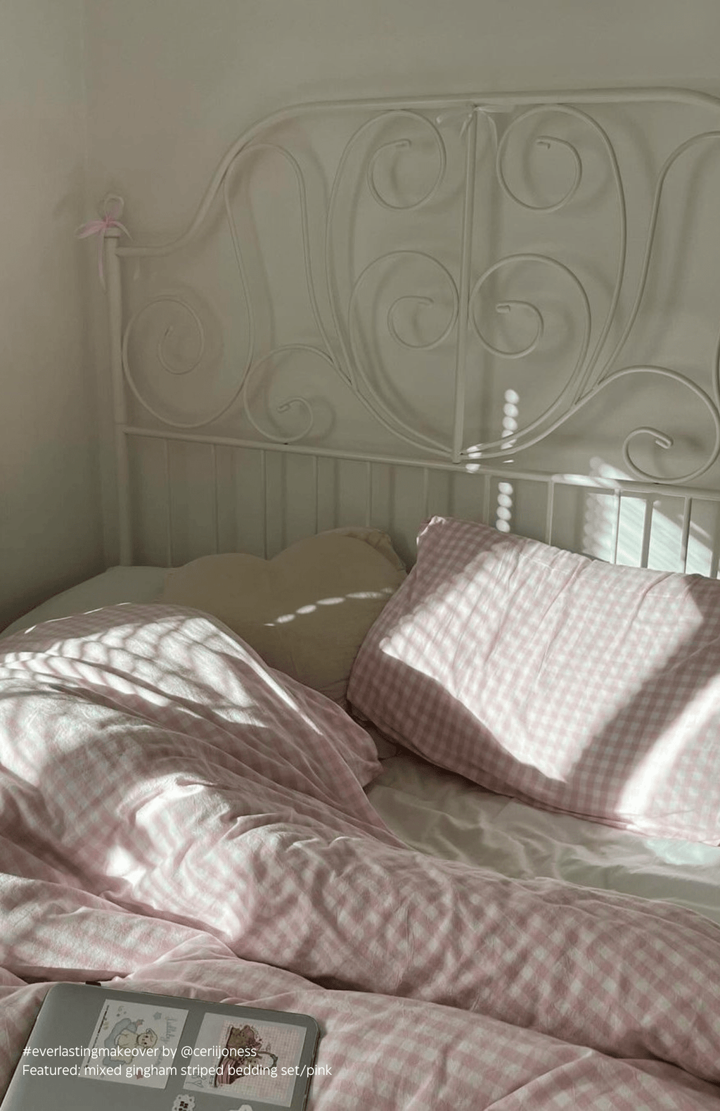 Mixed Gingham Striped Bedding Set / Brown