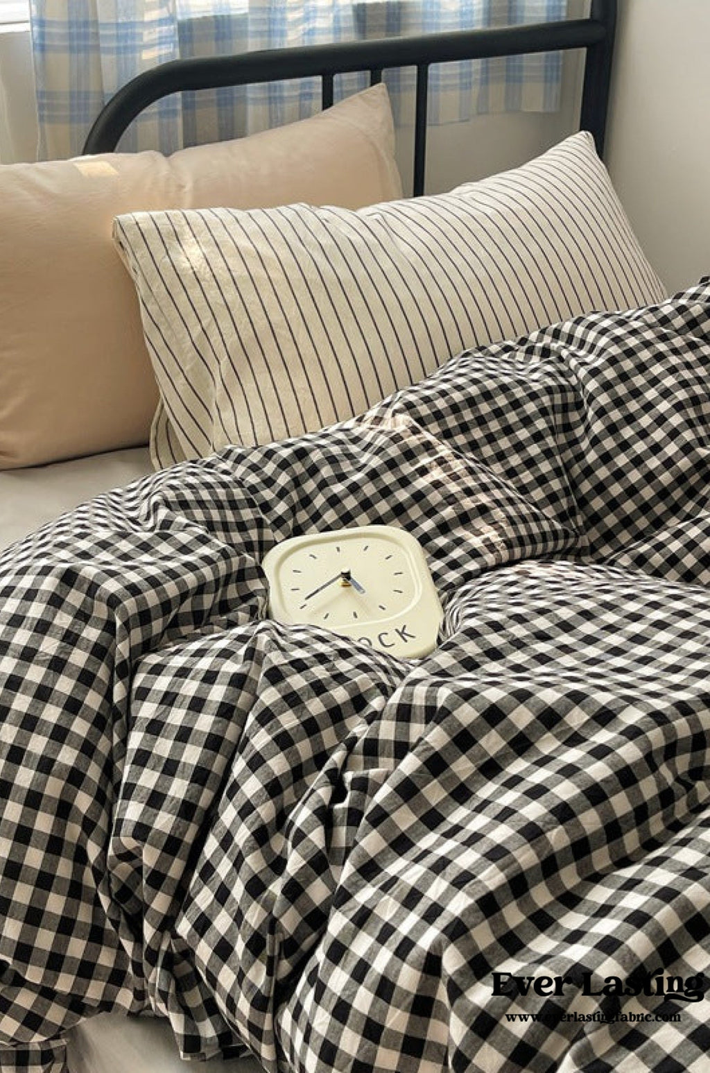 Mixed Gingham Striped Bedding Set / Brown