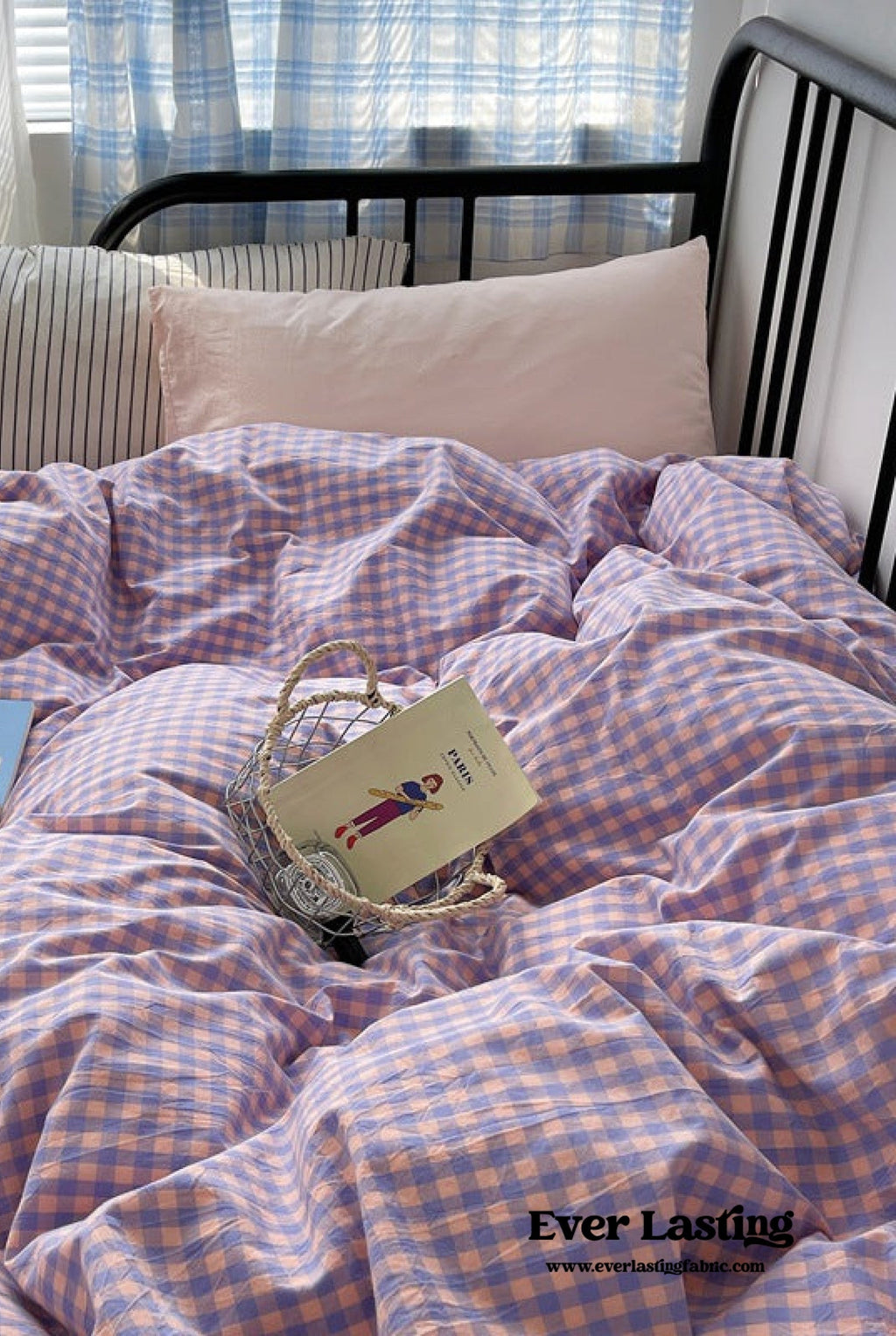 Mixed Gingham Striped Bedding Set / Brown