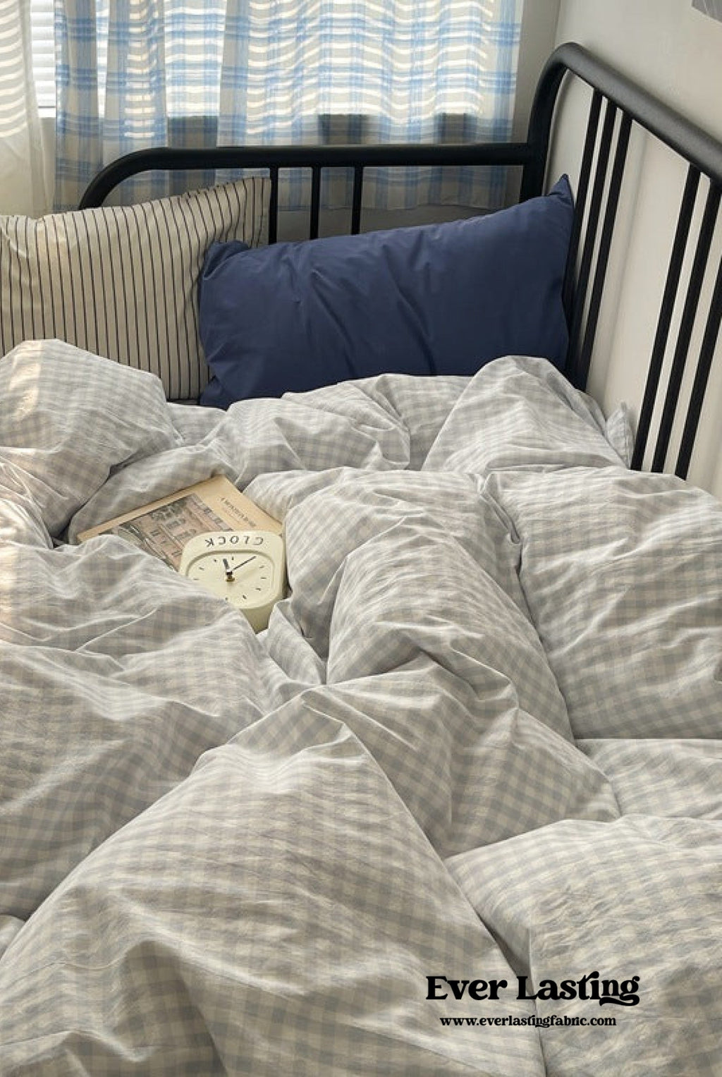 Mixed Gingham Striped Bedding Set / Mint Green