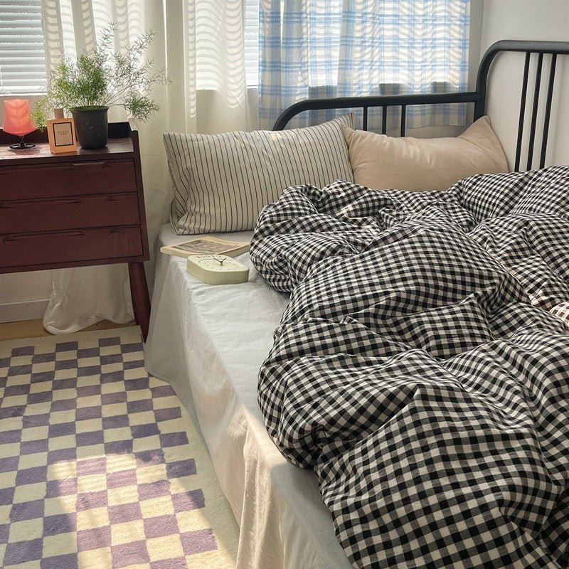 Mixed Gingham Striped Bedding Set / Pink