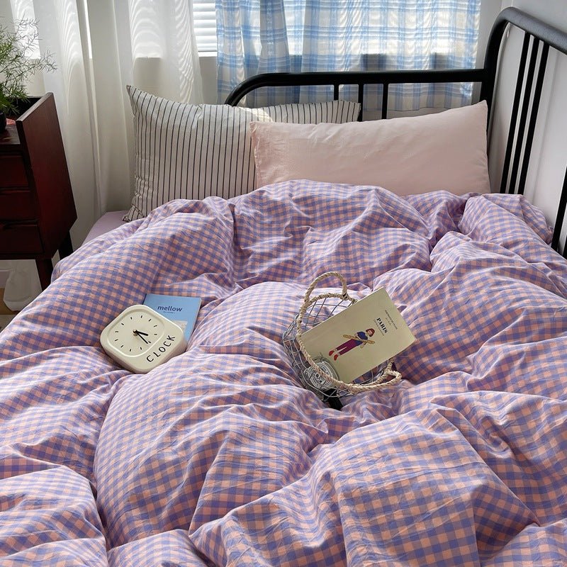 Mixed Gingham Striped Bedding Set / Pink