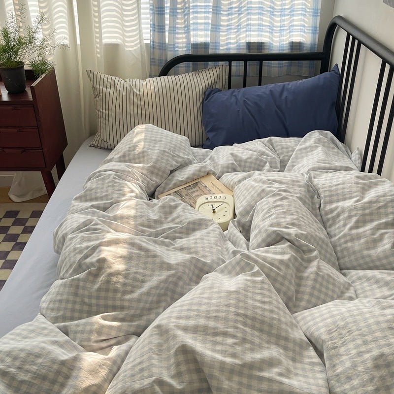 Mixed Gingham Striped Bedding Set / Pink