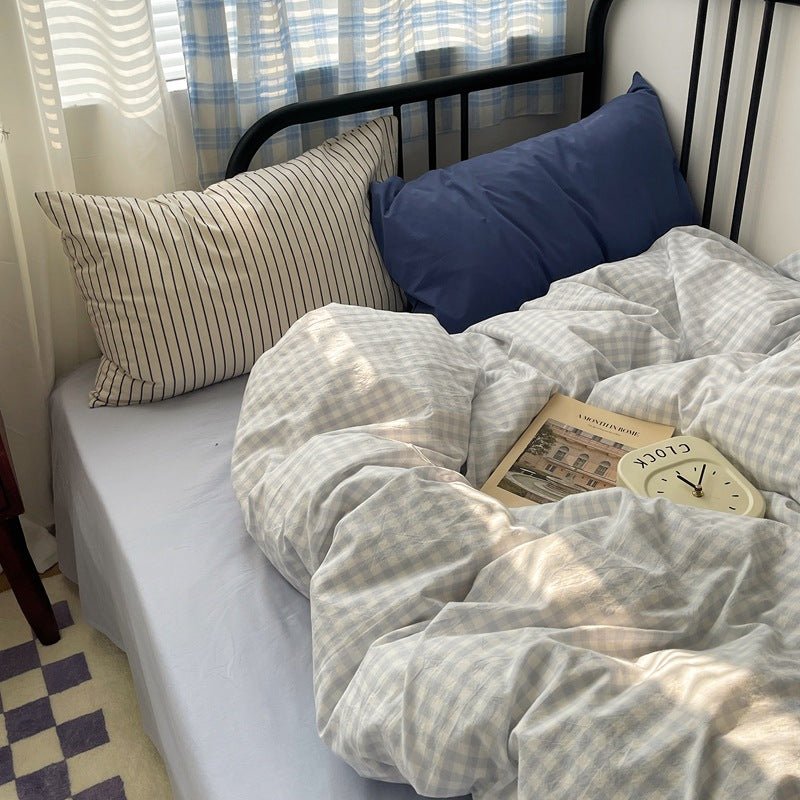 Mixed Gingham Striped Bedding Set / Pink