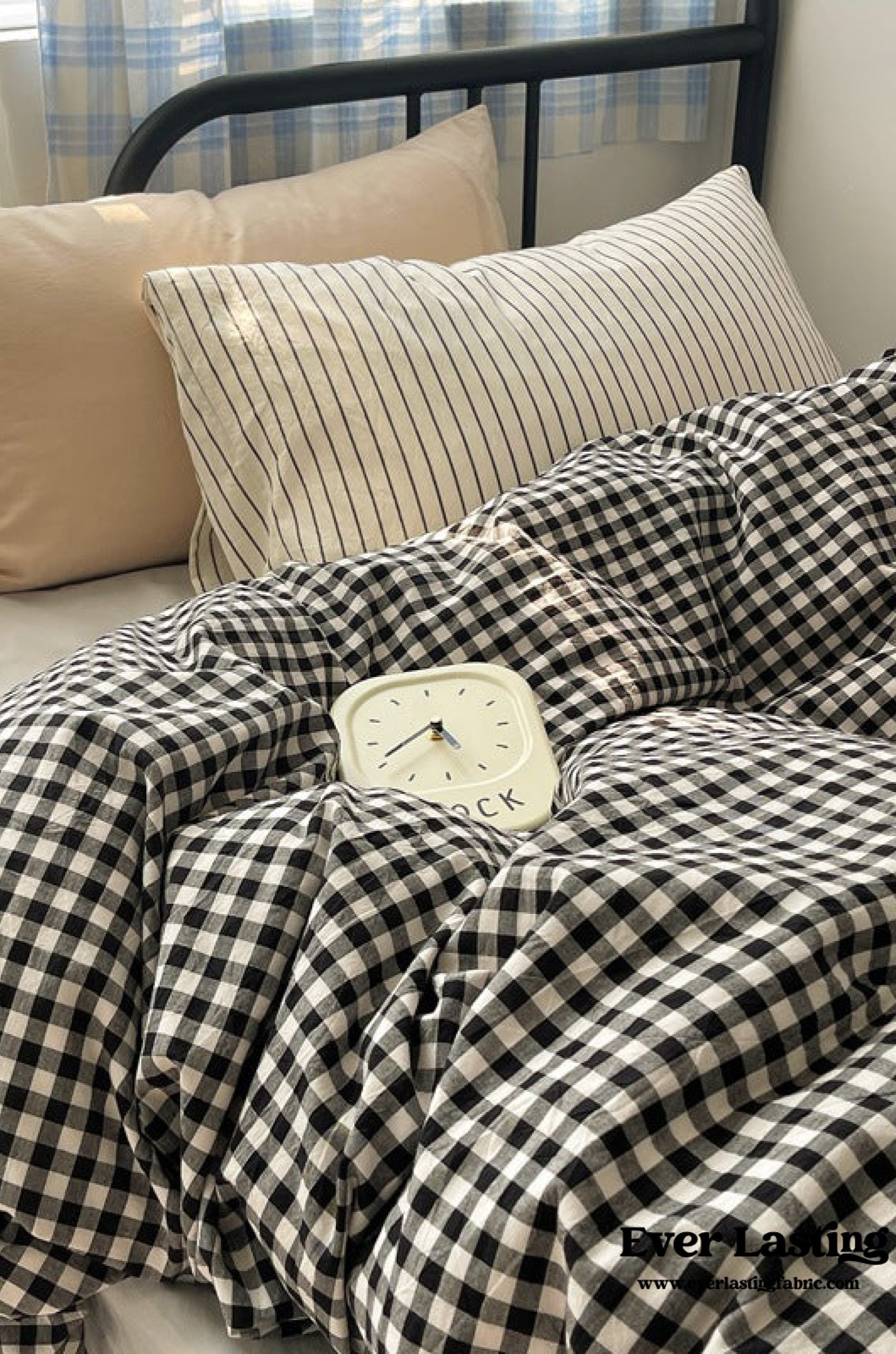 Mixed Gingham Striped Bedding Set / Purple Pink