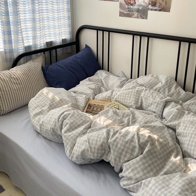 Mixed Gingham Striped Bedding Set / Purple Pink