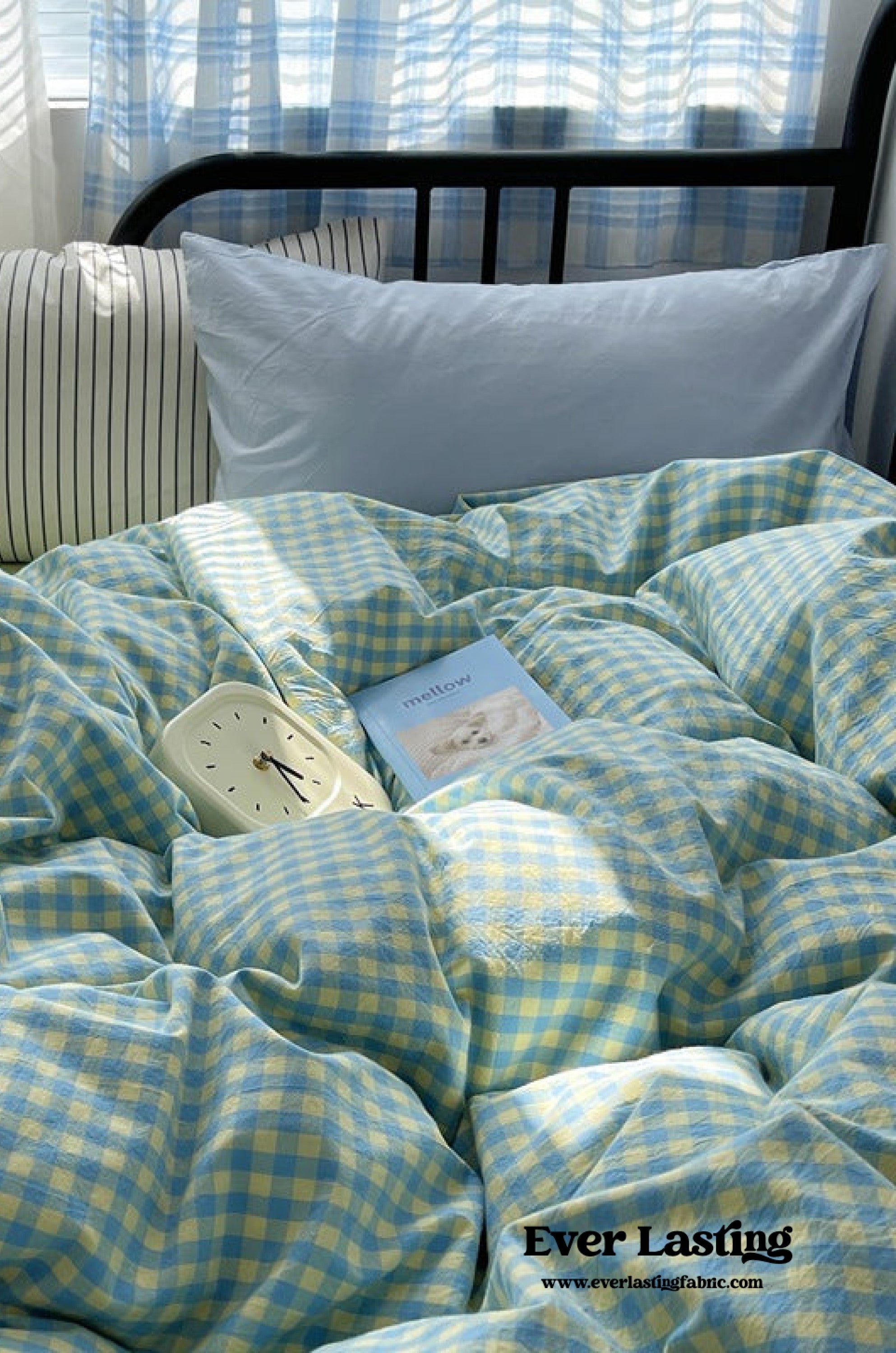 Mixed Gingham Striped Bedding Set / Purple Pink