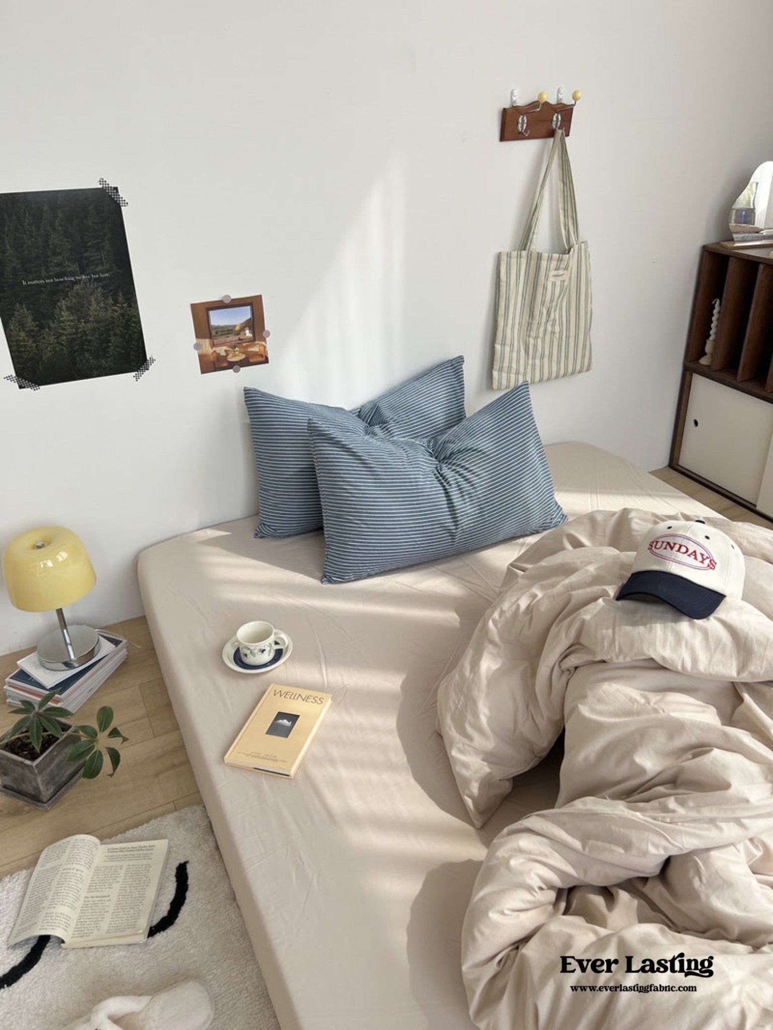 Mixed Stripe Washed Cotton Bedding Set / Olive Green