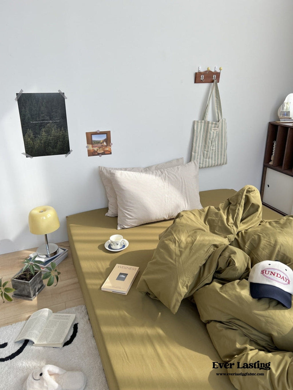 Mixed Stripe Washed Cotton Bedding Set / Olive Green