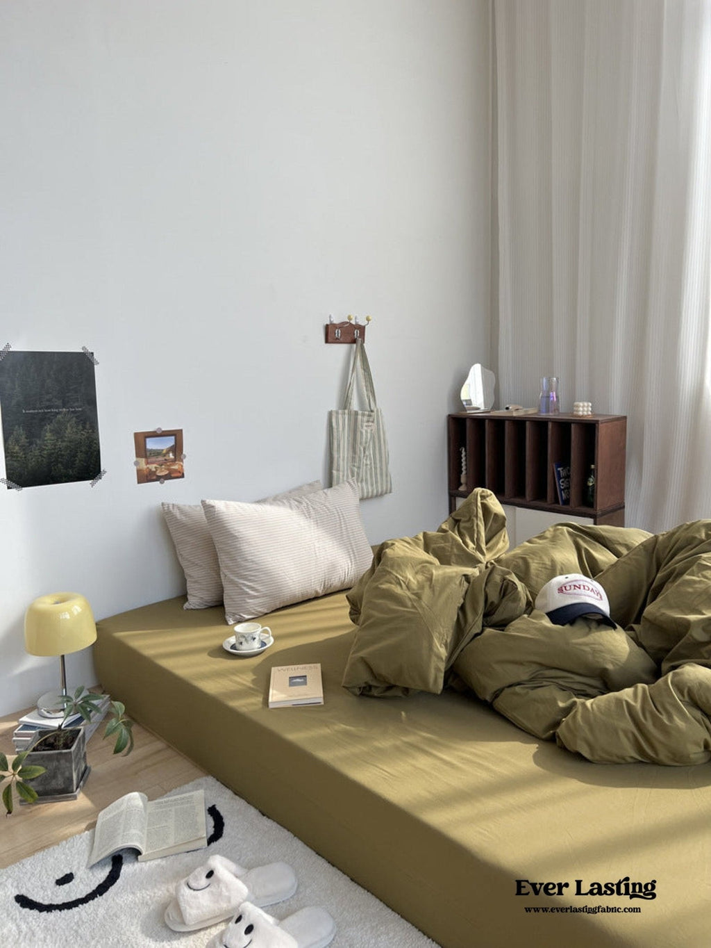 Mixed Stripe Washed Cotton Bedding Set / Olive Green