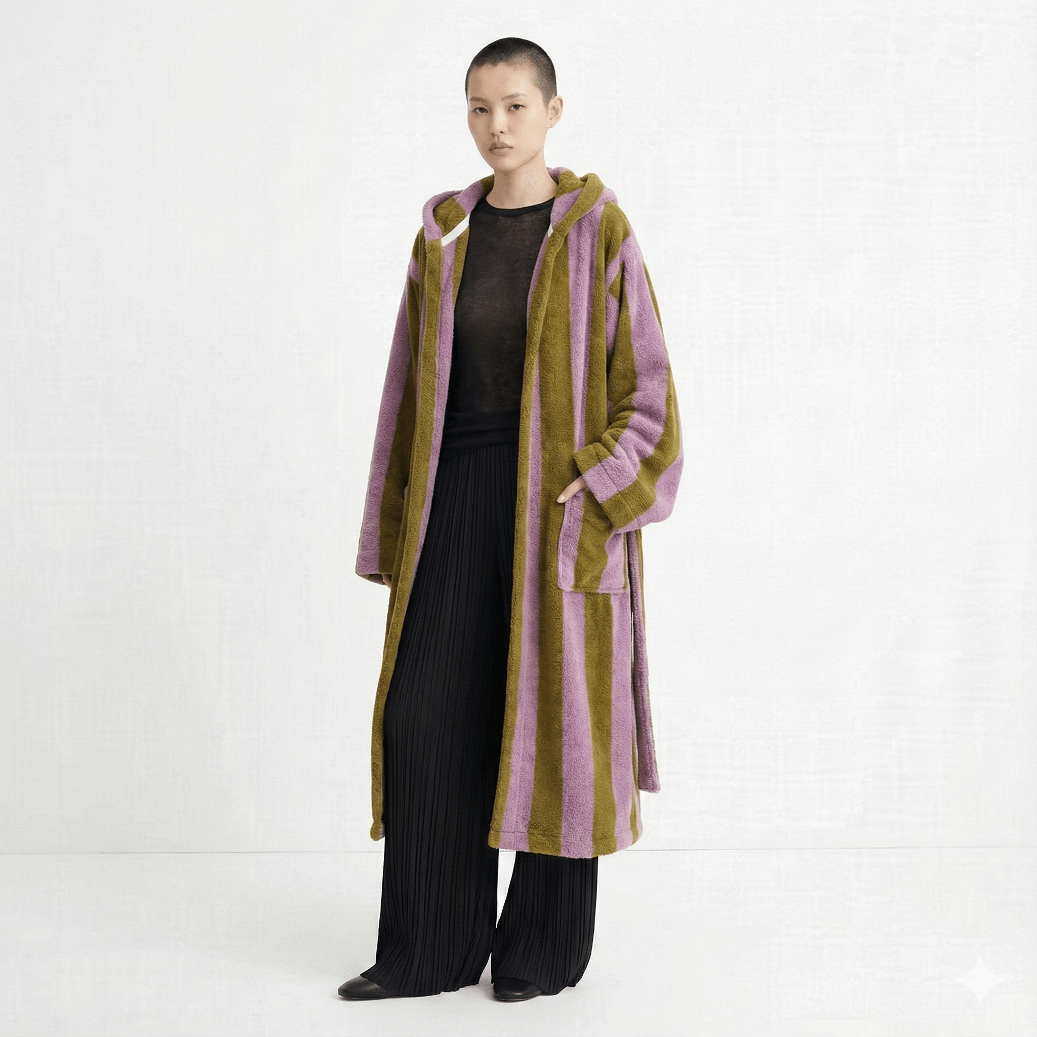 Modern Striped Cotton Bathrobe Set / Purple