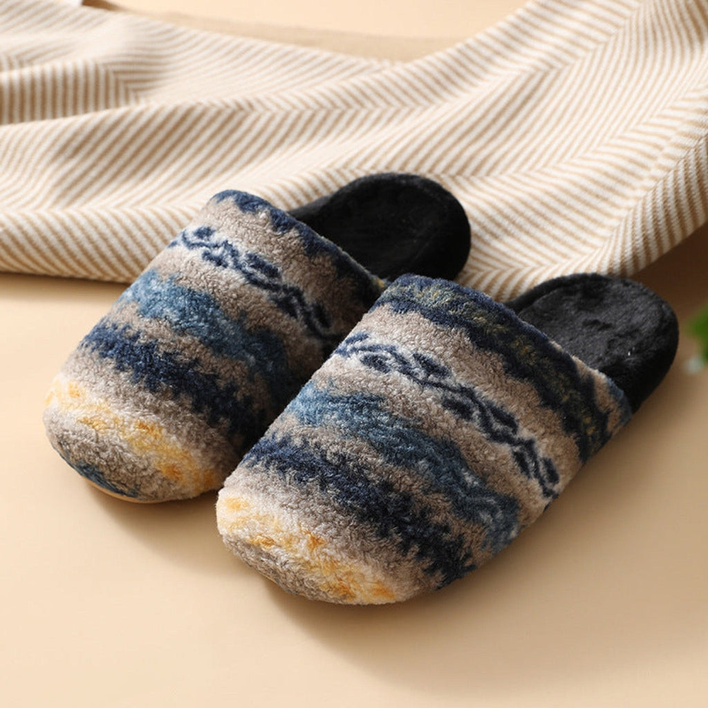 Modern Warm House Slippers / Blue Striped