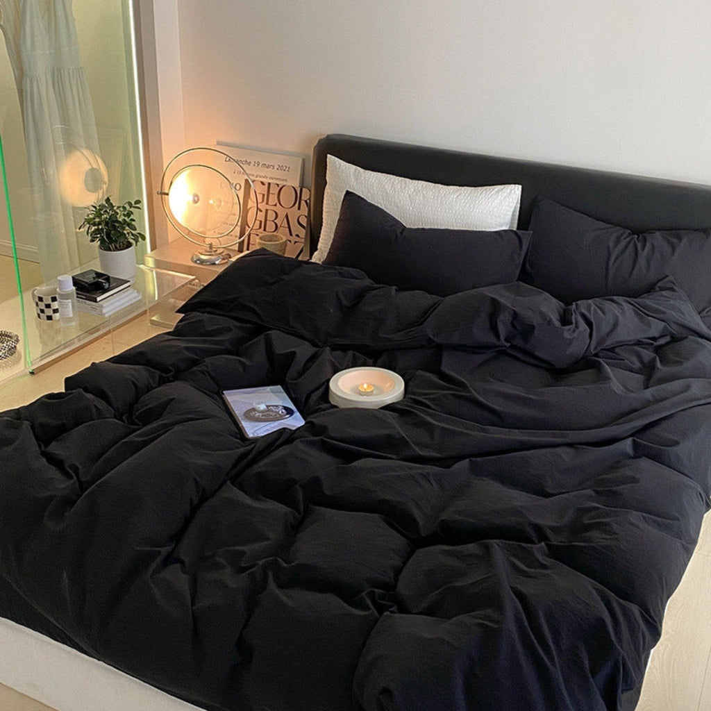 Modern Washed Cotton Bedding Set / Black
